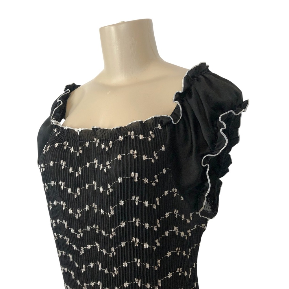 Dressbarn Floral Embroidered Ruffle Pleated Blouse Top XL Coquette Pastel Goth - Picture 3 of 9